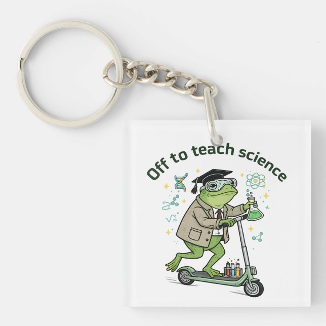 Cute Frog Teacher Science Humour Classroom Fun Quo Key Ring (Front)