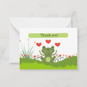 Cute frog THANK YOU with hearts and flowers Card