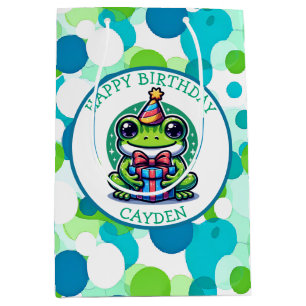 Cute Frog Themed Boy's Birthday Boy Medium Gift Bag