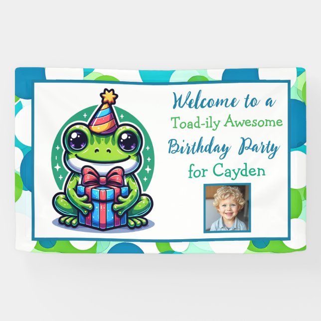 Cute Frog Themed Boy's Birthday Party Banner (Horizontal)