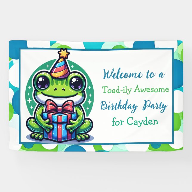 Cute Frog Themed Boy's Birthday Party Banner (Horizontal)