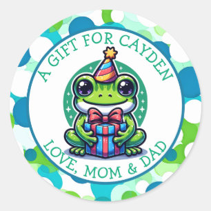 Cute Frog Themed Boy's Birthday Party Classic Round Sticker