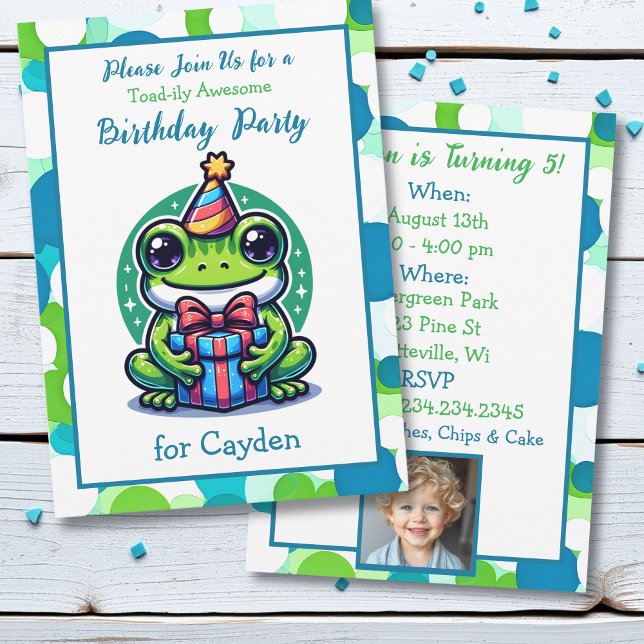 Cute Frog Themed Boy's Birthday Party Invitation (Creator Uploaded)