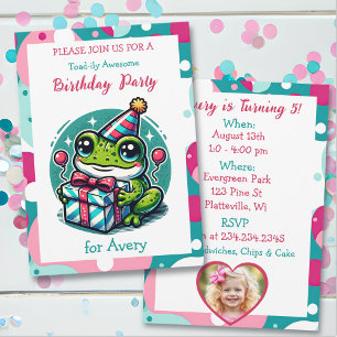 Cute Frog Themed Girl's Birthday Party Invitation