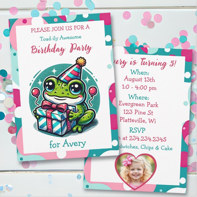 Cute Frog Themed Girl's Birthday Party Invitation (Creator Uploaded)