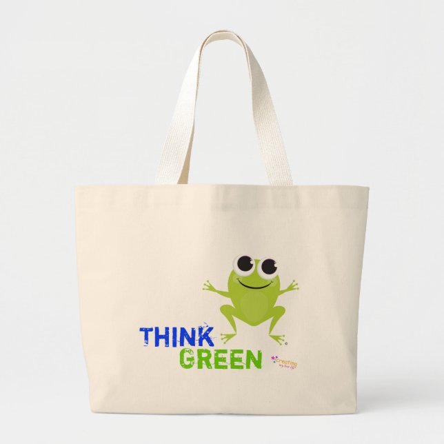 Cute Frog "Think Green" Tote Bag (Front)