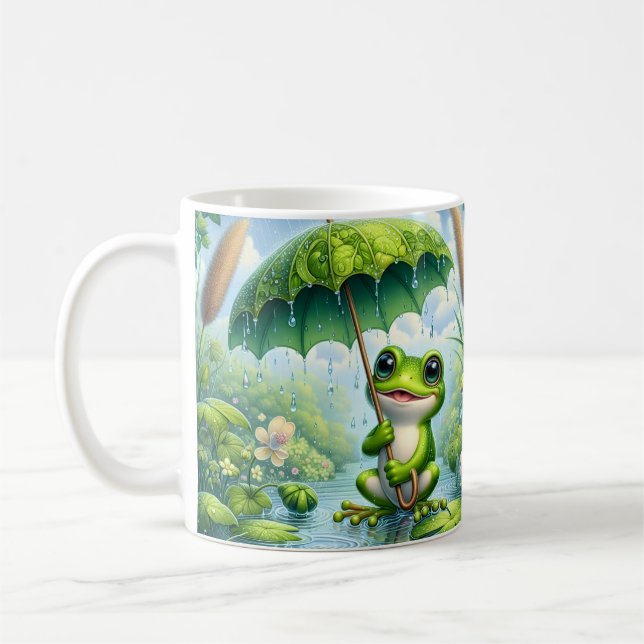 Cute Frog Umbrella Coffee Mug Wrap | Rainy Day Fro (Left)