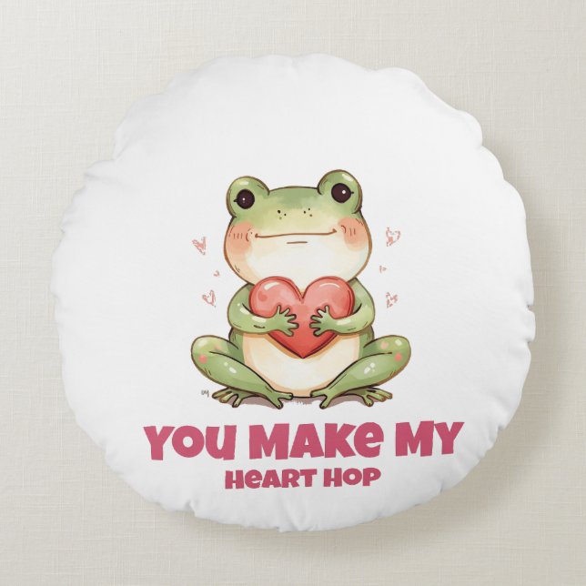 Cute Frog Valentine Tee Round Cushion (Front)