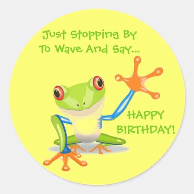 Cute Frog Wave Funny Animal Kids Happy Birthday Classic Round Sticker (Front)