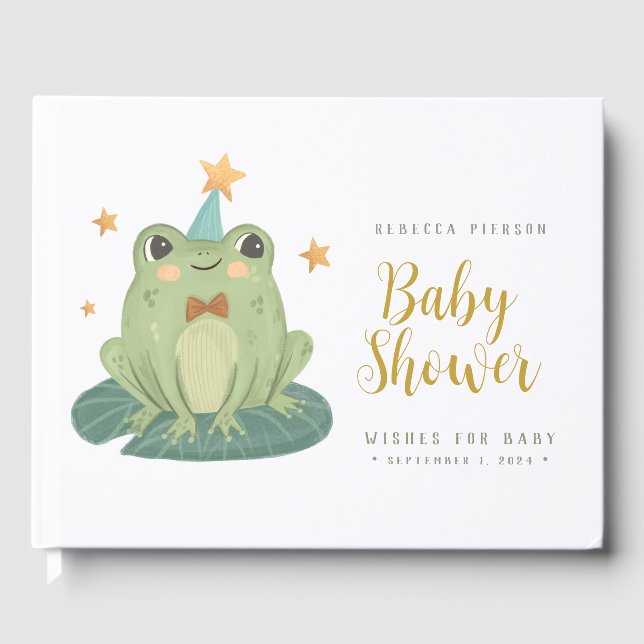 Cute Frog Wishes for baby BabyShower Guest Book (Front)