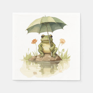 Cute Frog with an Umbrella at the Lake Napkin