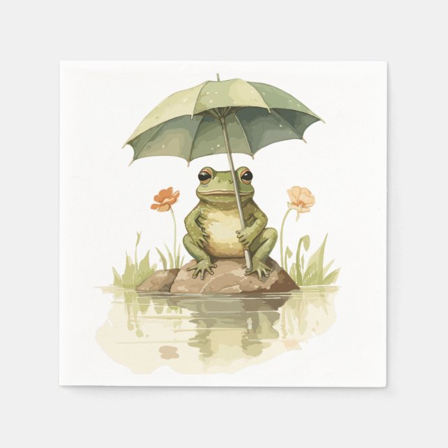 Cute Frog with an Umbrella at the Lake Napkin (Front)