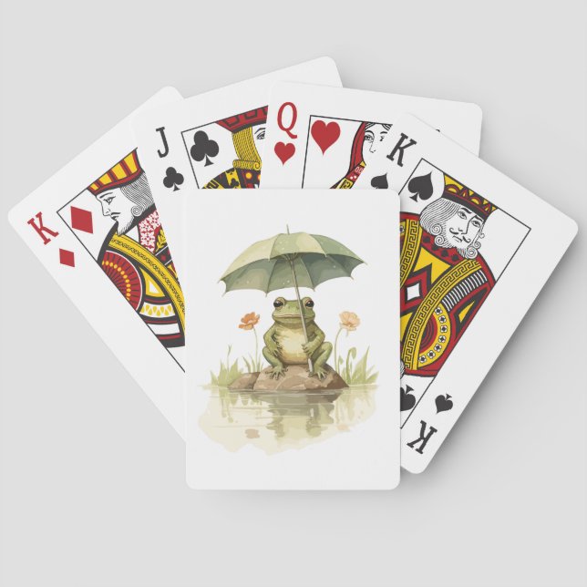 Cute Frog with an Umbrella at the Lake Playing Cards (Back)