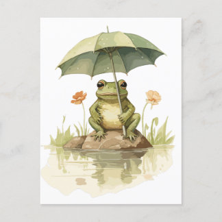 Cute Frog with an Umbrella at the Lake Postcard