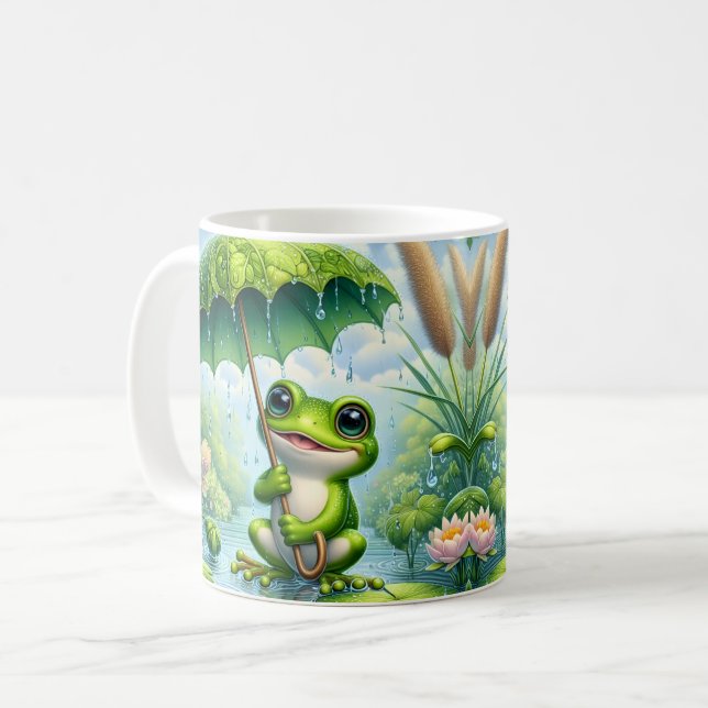 Cute Frog with an Umbrella Coffee Mug (Front Left)