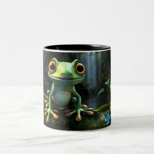 Cute Frog with Cartoon Frog Design for Frog Lover Two-Tone Coffee Mug