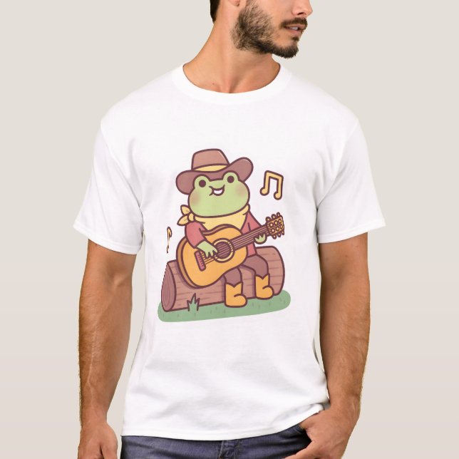 Cute Frog With Cowboy Hat and Guitar T-Shirt (Front)