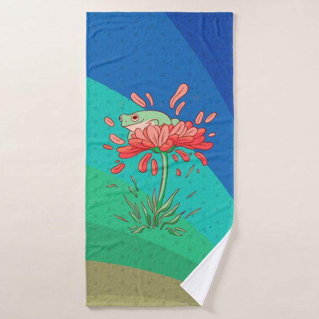 Cute Frog with Flower Petals Bath Towel (Bath Towel)