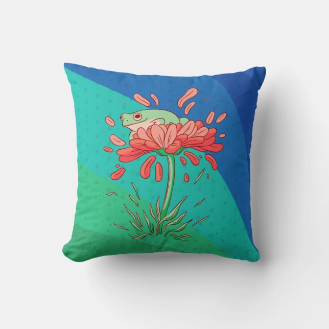 Cute Frog with Flower Petals Cushion (Front)