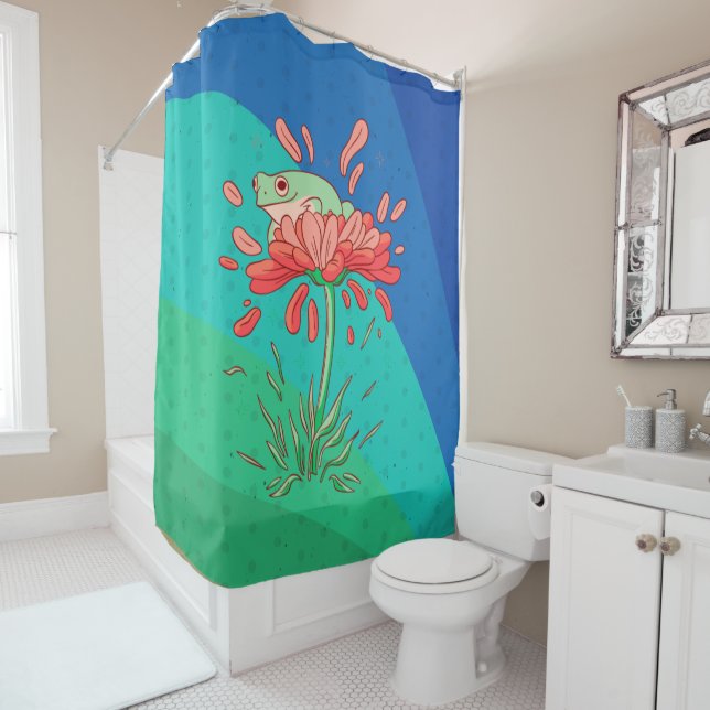 Cute Frog with Flower Petals Shower Curtain (In Situ)