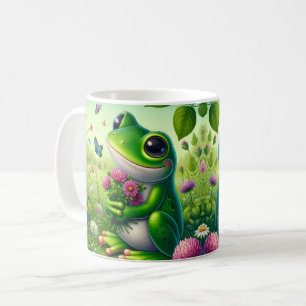 Cute Frog with Flowers Coffee Mug