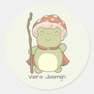 Cute frog with mushroom hat | personalised name classic round sticker