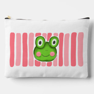 Cute Frog with Pink Stripes Cosmetic Bag