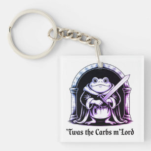 Cute Frog with Sword Carbs Joke Design Key Ring