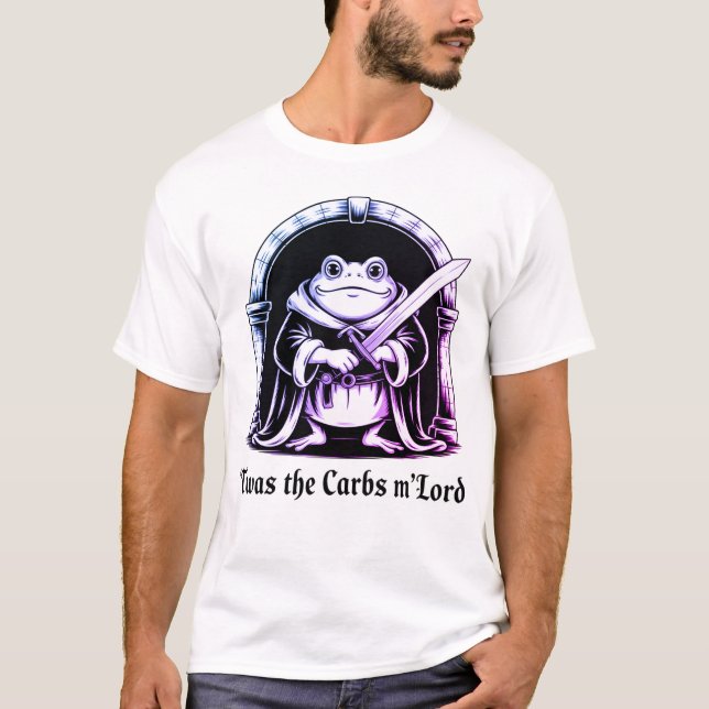  Cute Frog with Sword Carbs Joke Design T-Shirt (Front)