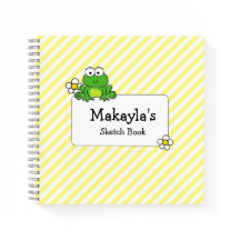 Cute Frog Yellow and White Stripe Spiral Notebook
