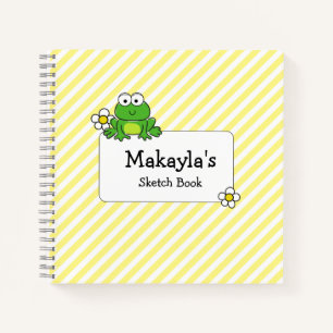 Cute Frog Yellow and White Stripe Spiral Notebook
