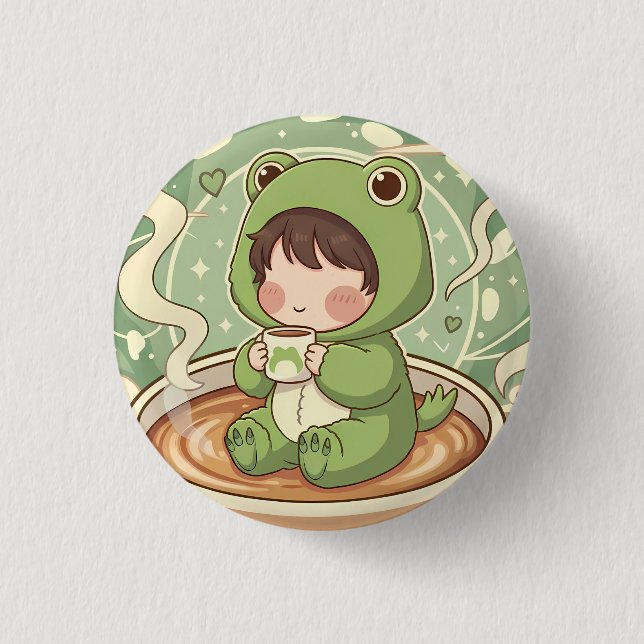 Cute Froggy Coffee Tale Design 3 Cm Round Badge (Front)