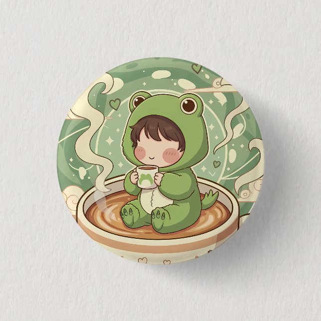 Cute Froggy Coffee Tale Design 3 Cm Round Badge (Front)
