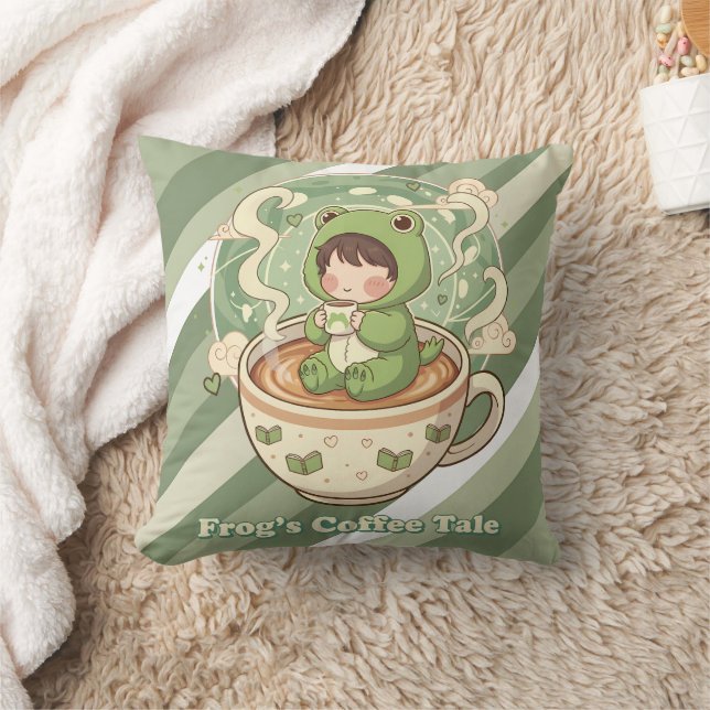 Cute Froggy Coffee Tale Design Cushion (Blanket)