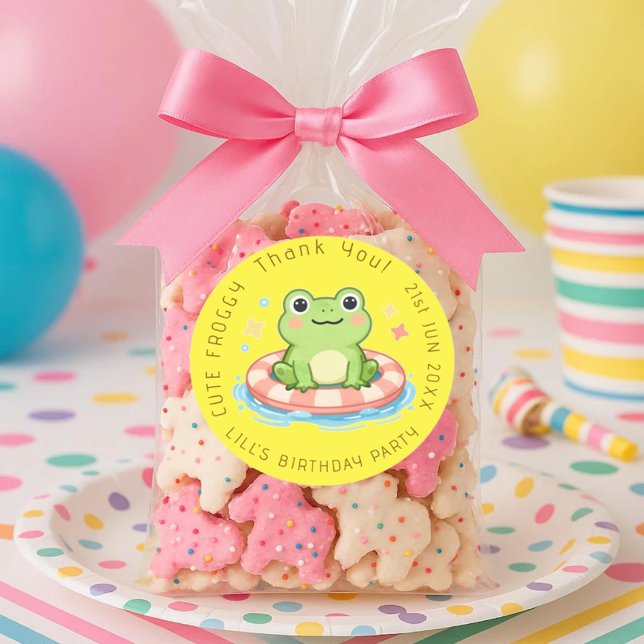 Cute Froggy Pool Party Birthday Favour Sticker (Creator Uploaded)