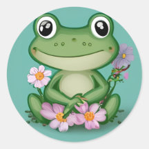 Cute Froggy with Pink Flowers Sticker