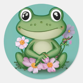 Cute Froggy with Pink Flowers Sticker