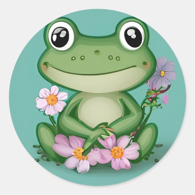 Cute Froggy with Pink Flowers Sticker (Front)