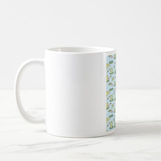 Cute Frogs and Dragonflies Pond Pattern Coffee Mug (Left)