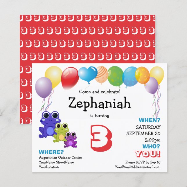 Cute Frogs Balloons Kids Any Age Birthday (Front/Back)