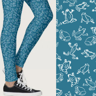 Cute Frogs Blue and White Pattern Leggings