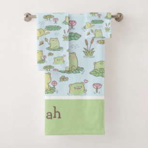 Cute Frogs Dragonflies Pattern Kids Personalised Bath Towel Set