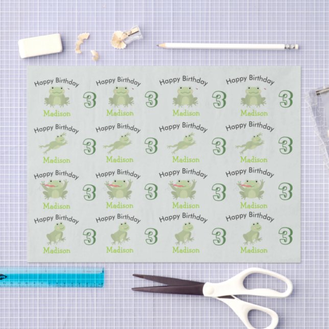 Cute Frogs in Lily Pond Birthday Kids Name Age Tissue Paper (Craft)