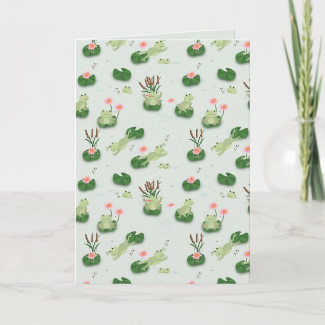 Cute Frogs in Lily Pond Card (Front)