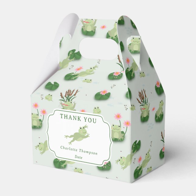 Cute Frogs in Lily Pond Kids Birthday Party Favour Box (Front Side)