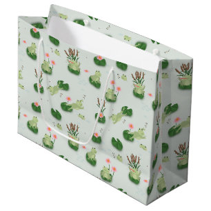 Cute Frogs in Lily Pond Large Gift Bag