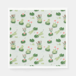 Cute Frogs in Lily Pond Napkin