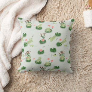 Cute Frogs in Lily Pond Nursery Gender Neutral Cushion