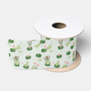 Cute Frogs in Lily Pond Satin Ribbon