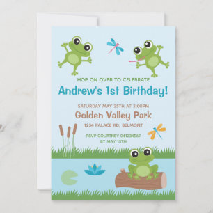 Cute Frogs in Pond Customizable Invitation